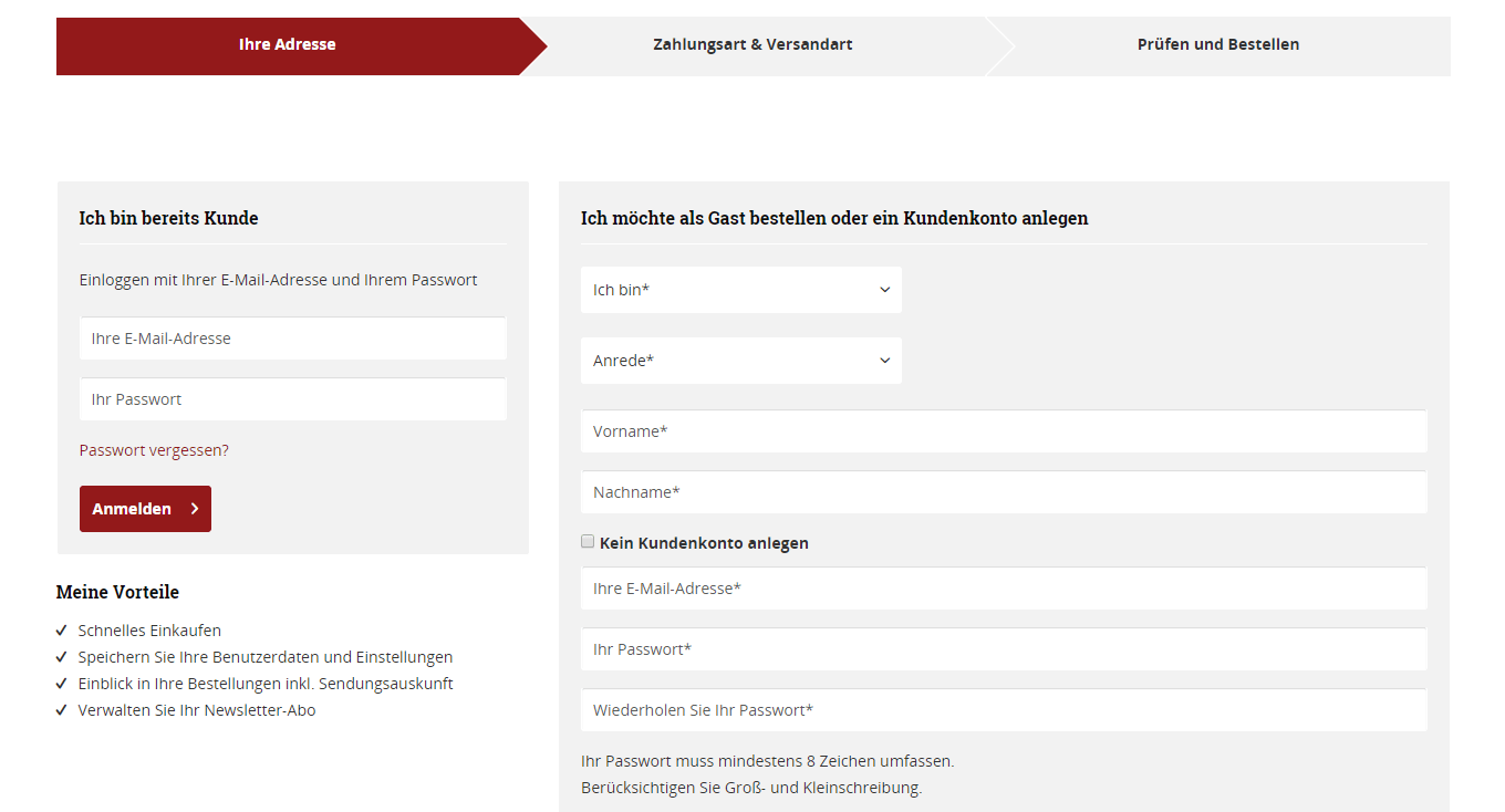 Beispiel Checkout-Prozess in drei Schritten (Quelle: Holz-Direkt24.com)