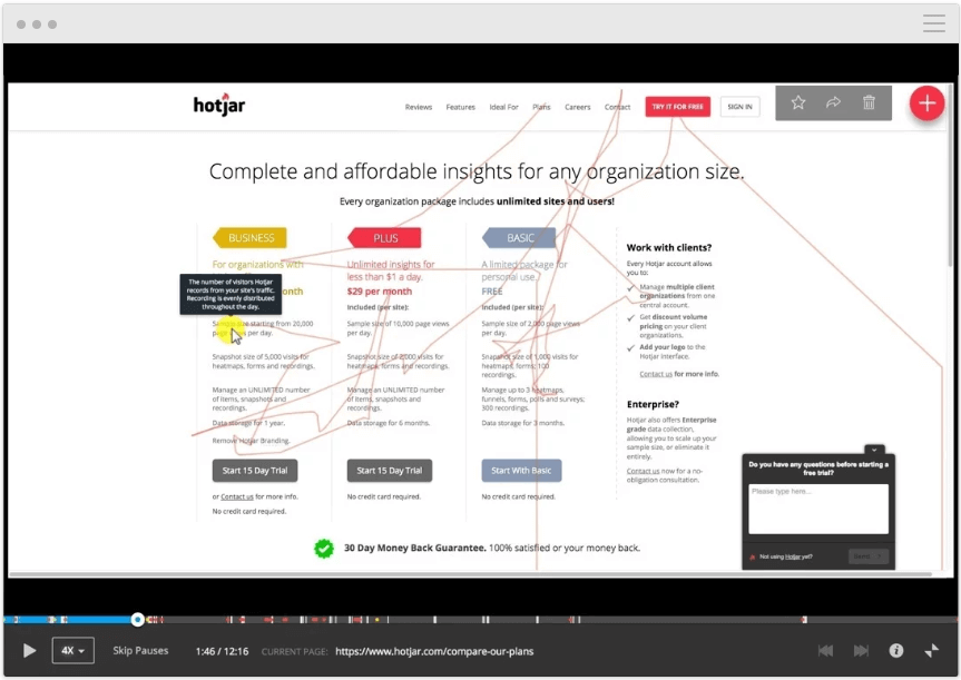 Aufzeichnung von User Session über Hotjar 